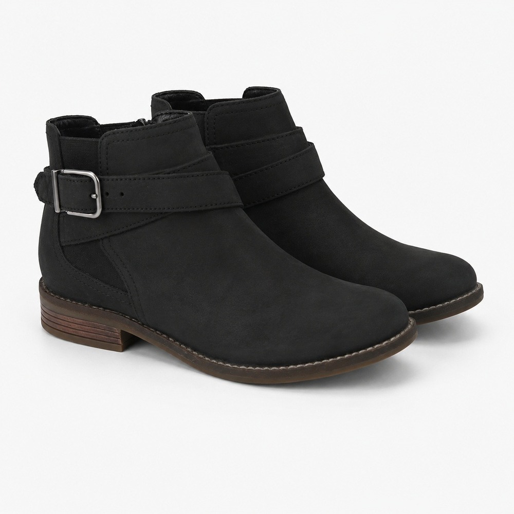 Clarks Collection Black Ankle Boots Womens 7 Buckle Zip Comfort Booties